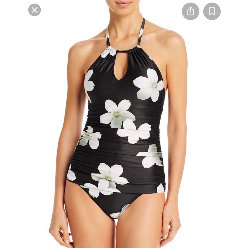 Lauren Ralph Lauren BLACK/WHITE Villa Floral Halter Tankini Top sz 6